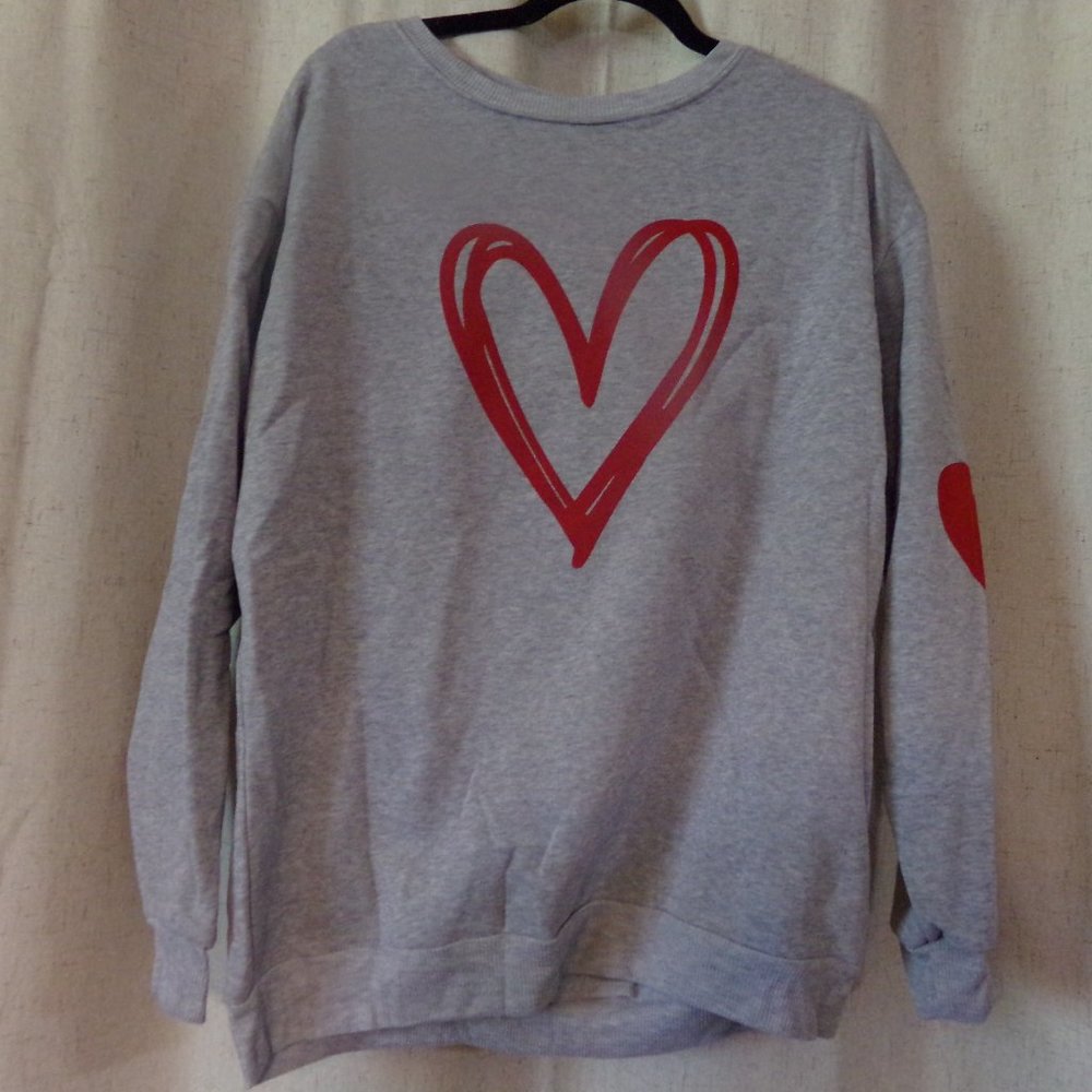Gray sweatshirt with red hearts